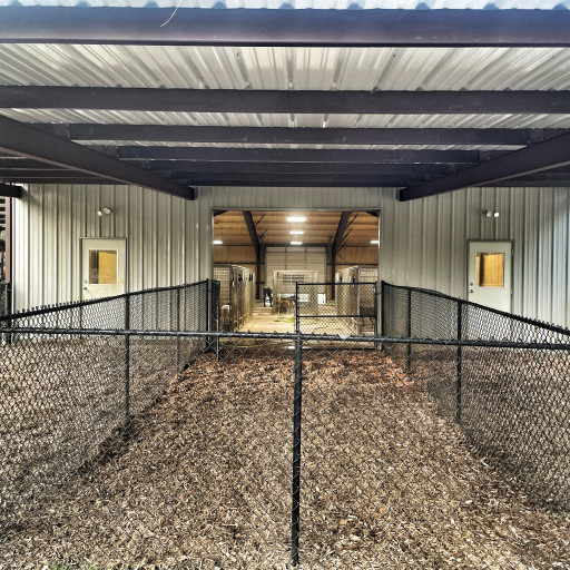 The rear exterior of the kennel facility